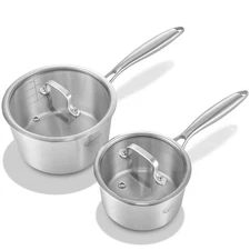 LOLYKITCH Tri-Ply Stainless Steel Saucepan Set, 1QT & 3QT, Induction, Oven Safe