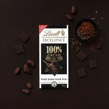 Pack Of 4- Bars Lindt Excellence Fine Dark Chocolates 100% Cocoa. 50g Per Bar