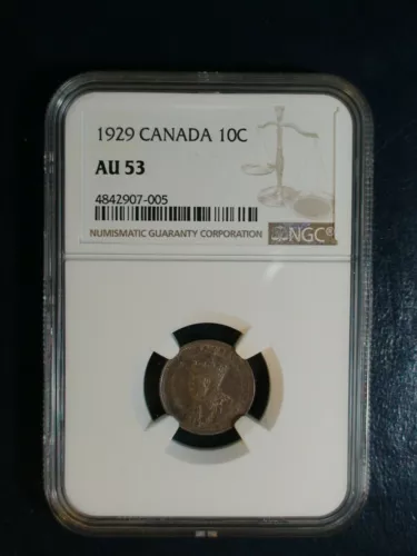 1929 Canada Ten Cents NGC AU53 10C SILVER COIN PRICED TO SELL NOW!