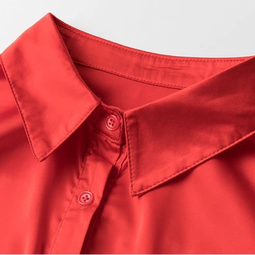 Camisa Blusa Top Oficina Dama Satén Imitación Seda Camisa Manga Corta Abotonada - Imagen 9 de 22