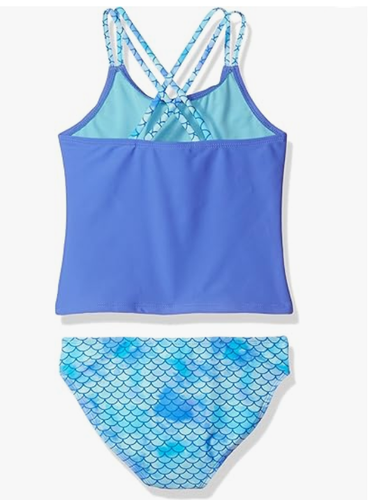 Angel Beach Girls Foil Mermaid Tankini Swim Set Blue Size 14 - Picture 2 of 2