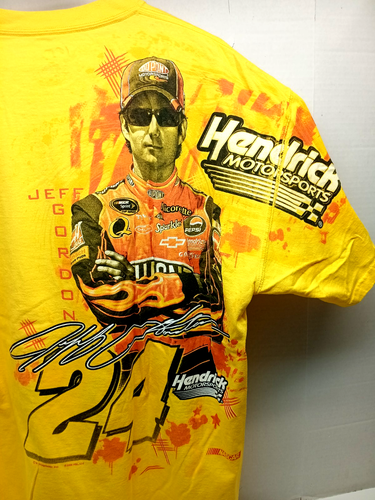 Jeff Gordon 24 NASCAR T-Shirt XXL Yellow Hendrick Racing Dupont 2 Sided VGC - Bild 4 von 4