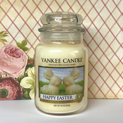 Yankee Candle HAPPY EASTER Large 22 oz JAR CANDLE White Chocolate Bunnies Label