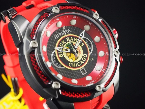 New Invicta NHL Retro 52mm Quartz Chronograph Glass Fiber Red Black SS Watch - 第 6/13 張圖片