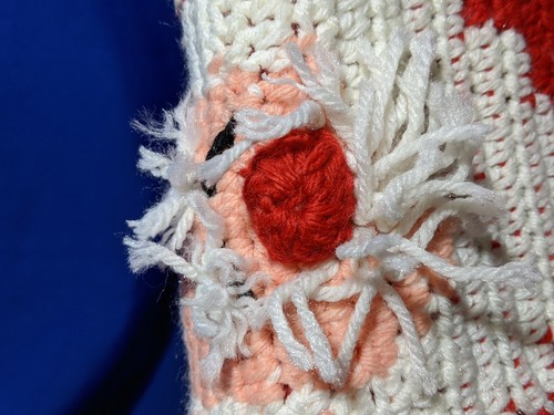 Vintage Handmade Crochet Xmas Stocking Santa Claus Wool Folk Art Mantle Hanging - Picture 5 of 9