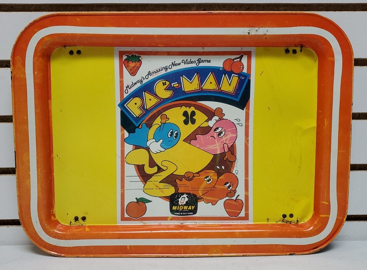 Vintage Orange Pac-Man Metal Lap & Bed TV Tray w/Folding Legs