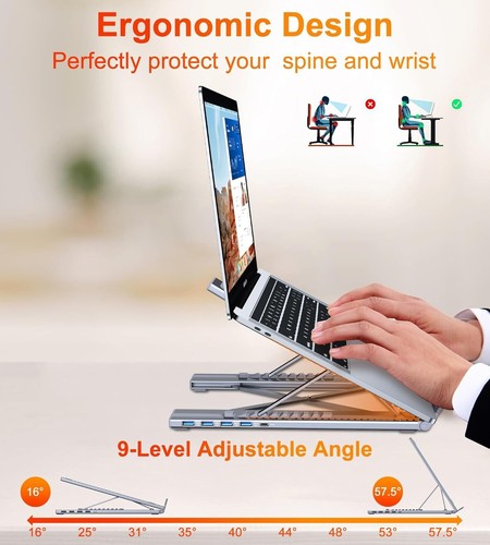 5-in-1 USB C Hub Adjustable Aluminum Laptop Stand, 4-Port USB A 3.0 with 5Gbps - Picture 4 of 8
