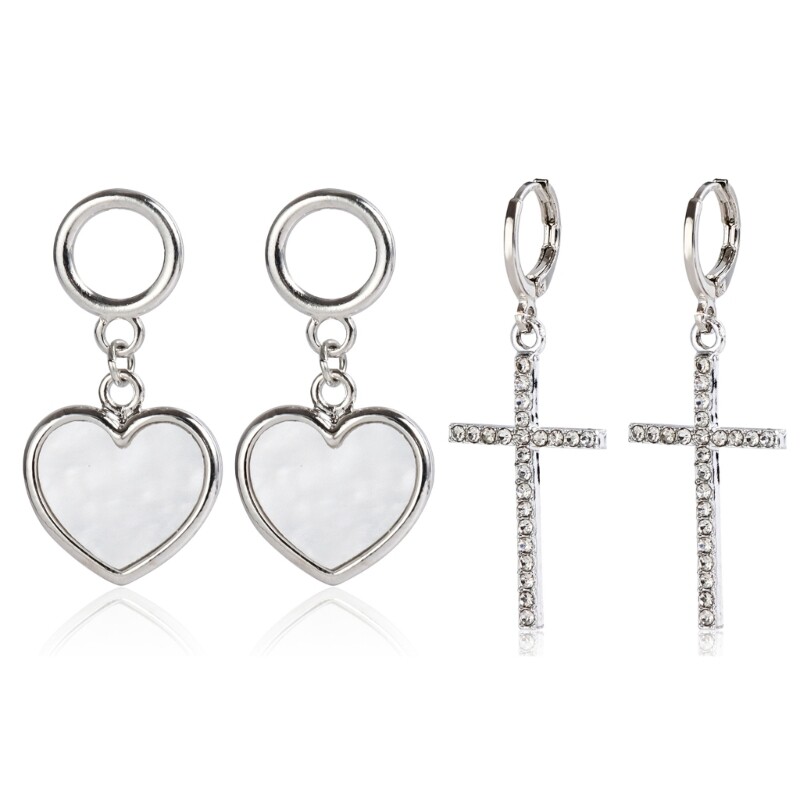 Trendy Geometric Metal Cross Heart Pendant Earrings for Women’s Adornment