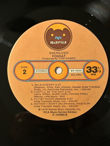 Vinyl Foghat “ENERGIZED” 1974 LP Record Tested Very Good - Picture 5 of 11