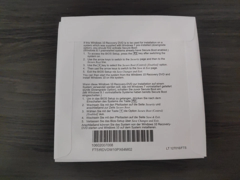 * Windows 10 Pro 64 Bit * 2015 - Fujitsu OS - Recovery DVD * No Key * - Image 2 of 3