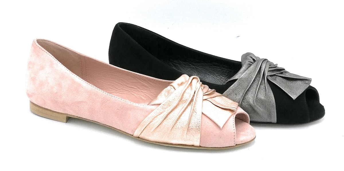 Julie Dee J4334 ballerina aperta punta in camoscio fiocco ro