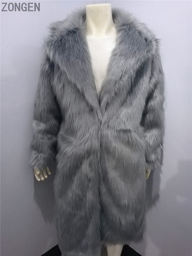 Winter Mens Lapel Collar Mid Long Trench Coat Faux Fox Fur Overcoat Outwear Warm - Picture 22 of 27