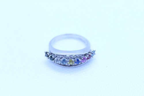 Fabulous 14K White Gold Rainbow Sapphire Ring Sz8.5 Solid 5.9g - Picture 4 of 10