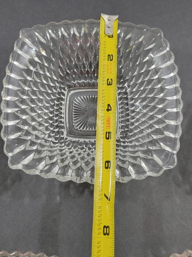 Vintage Indiana Glass 5 Pc Snack Set Clear Diamond Point Bowls 5" & 6" Square - Picture 11 of 14