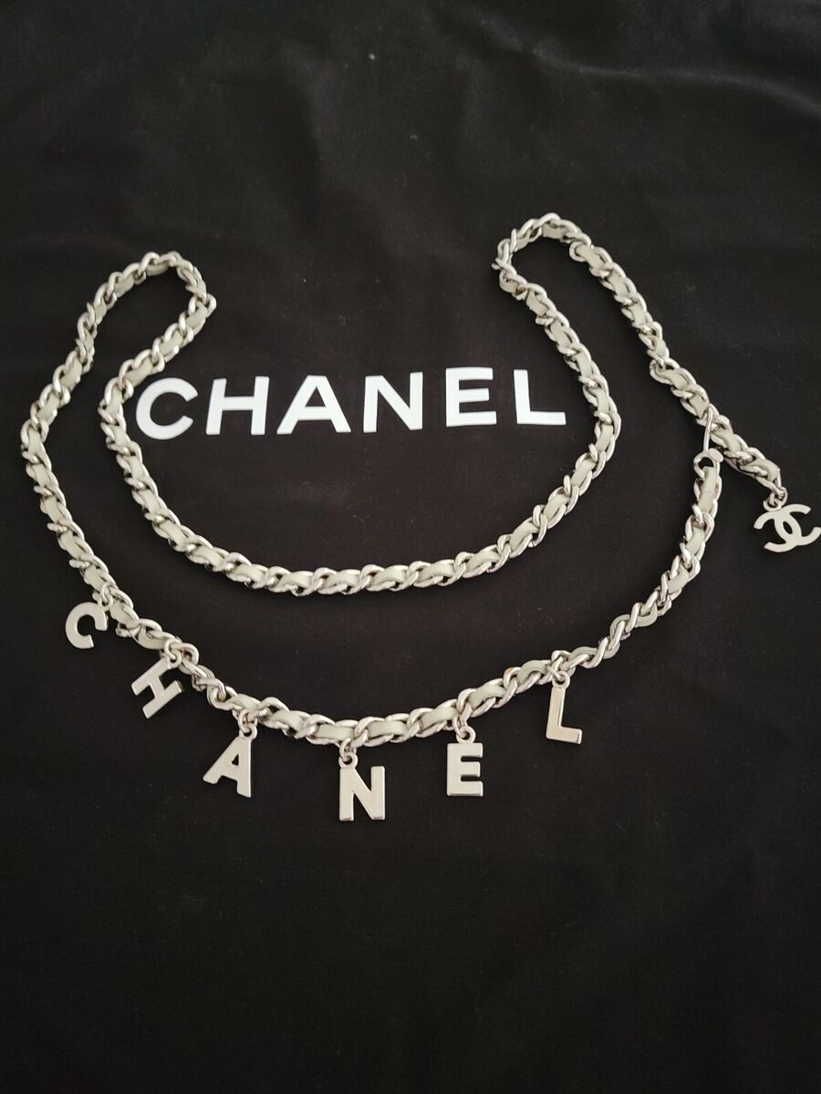 AUTH VINTAGE CHANEL LOGO LETTERING CHARMS SILVER CHAIN GRAY AUTH VINTAGE CHANEL LOGO LETTERING CHARMS SILVER CHAIN GRAY