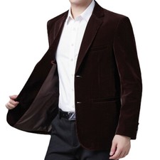 Men Slim Corduroy Suit Blazer Jacket Coat Formal Business Smart Wedding Party