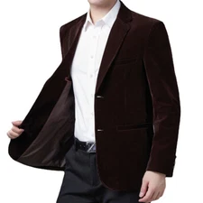 Men Slim Corduroy Suit Blazer Jacket Coat Formal Business Smart Wedding Party