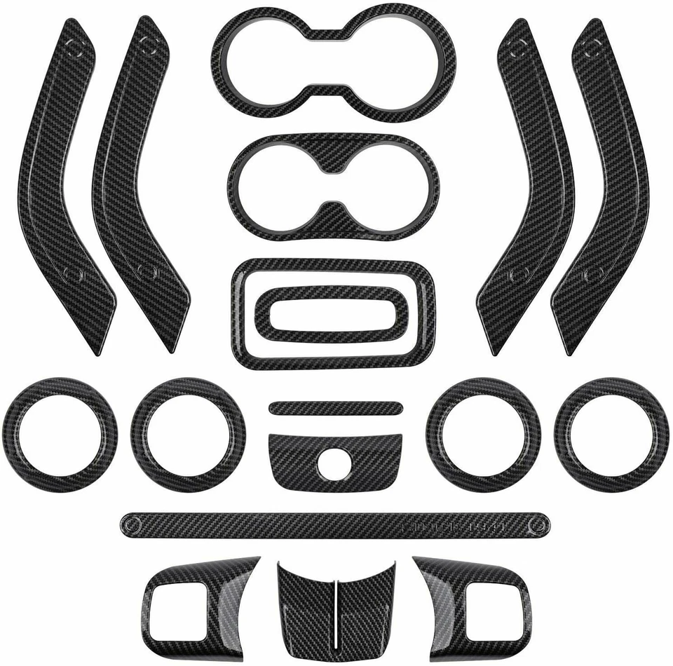 18x Full Set Interior Decor Trim Kit Carbon Fiber for Jeep Wrangler JK 11-17 Foto 2 de 4