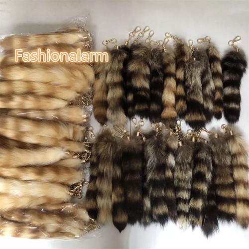 Venta al por mayor 50/100 piezas 10"-12" Llavero cola de piel de mapache americano real juguetes con disfraces - Imagen 2 de 5