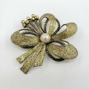 Authentic Sterling Silver Art Deco Theodor Fahrner Pearl Marcasite Gold Plated Brooch