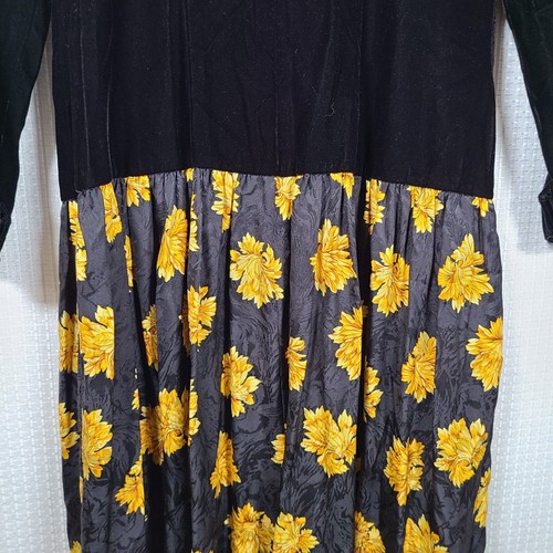 VTG Maggy London Dress Womens 10 Black Velvet Gold Floral Silk Puff Sleeve - Picture 8 of 13