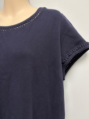 Talbots eyelet/crochet trim 100% cotton knit dress XLp XL petite Navy Blue - Picture 2 of 5