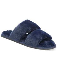 NEW Alfani Size L 9/10 Blue Faux Fur Soft Sandal Slippers Slides Comfy Cozy