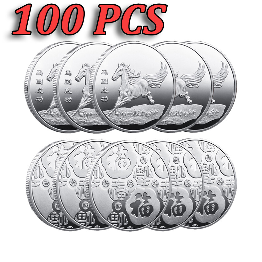 100PCS Horse For Feng Shui Silver Plated Medal Commemorative Challenge Coin