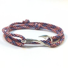 Handmade Stars and Stripes Adjustable Silver Plated Fish Hook Paracord Bracelet