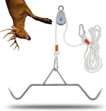 Gambrel Pulley Lift System Deer Hunting Hoist Skinning Kit Heavy Duty, 1500lb