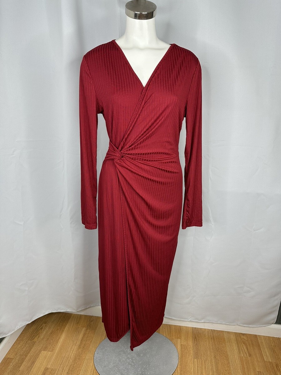 Shein Burgundy Wine Fancy Party Business Career Wrap Dress Sz XL
