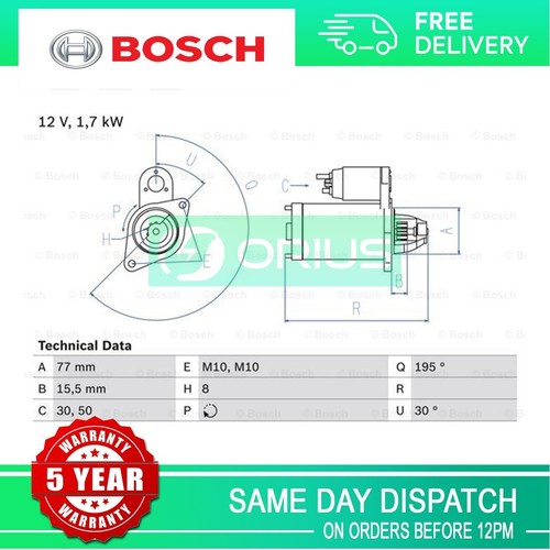 Fits Kia Cee'D Rio Pro Venga Soul Hyundai i30 Bosch Starter Motor - Bild 1 von 4