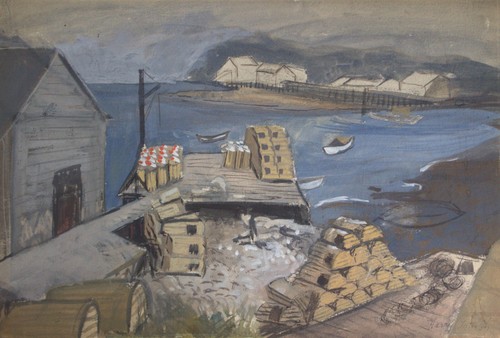 Original WPA Harry Gottlieb Watercolor and Gouache, Lobster Trapping, c.1938