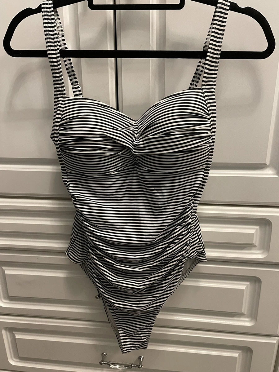 NIPTUCK SWIM~WOMENS ONE PIECE SWIMSUIT/BATHING SUIT BLACK/WHITE STRIPED  SIZE 8