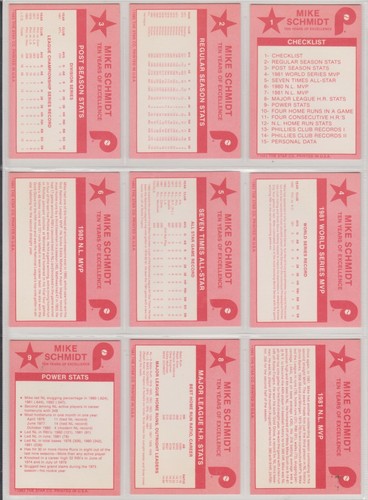 1983 Mike Schmidt (Hall of Fame) Philadelphia Phillies Star Company 15 Karten Set - Bild 2 von 4