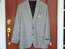Stafford Year Round Stretch Black  White Check Classic Fit Sport Coat 44 Reg