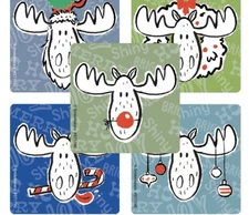 25 Christmas Holiday Moose Stickers Party Favors Teacher Supply Woodland Animal 