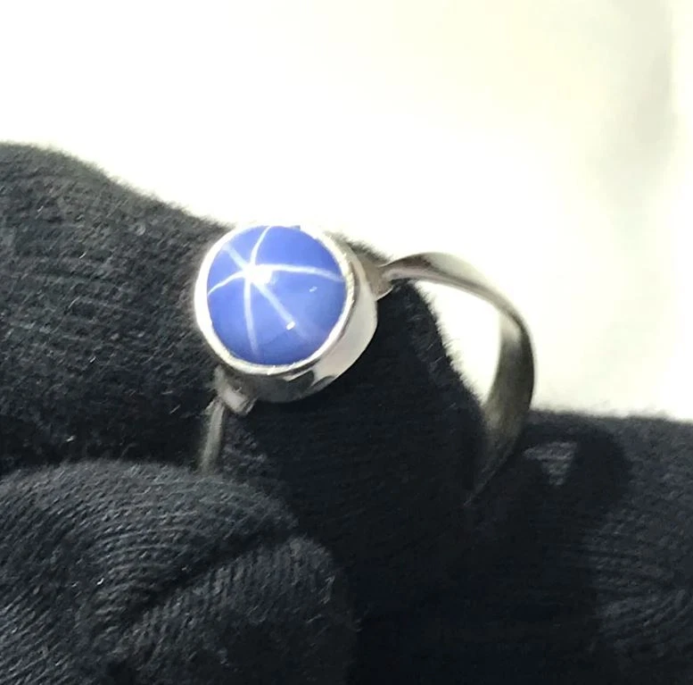 Precioso anillo de compromiso de plata de ley 925 con zafiro estrella azul anillos únicos Foto 2 de 4