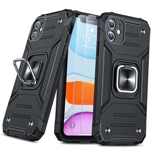 Designed Case with Screen Protector 2PCS, Military-Grade for iPhone 11 Black