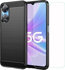 FOR OPPO A78 5G SLIM COVER BLACK CARBON SHOCKPROOF 78 TEMPERED GLASS FILM