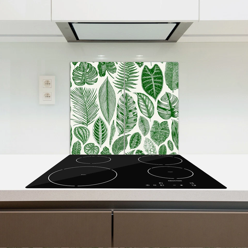 Cubierta de vitrocerámica de inducción de vidrio verde botánico hojas verdes 2x30x52 Foto 3 de 4