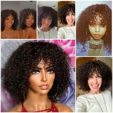 Brazilian 100 Human Hair Wig Kinky Curly Wigs With Bangs None Lace Full Head