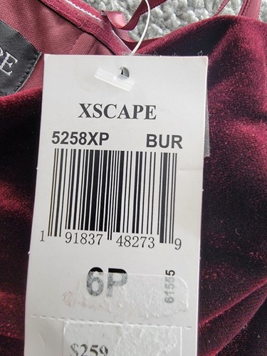 Xscape Petite Velvet Bustier Sleeveless Side-Slit Gown Women's 6P Burgundy - Picture 16 of 16