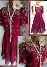 New Frock & frill Asos Berry red 20s gatsby Party skater beaded evening dress 8