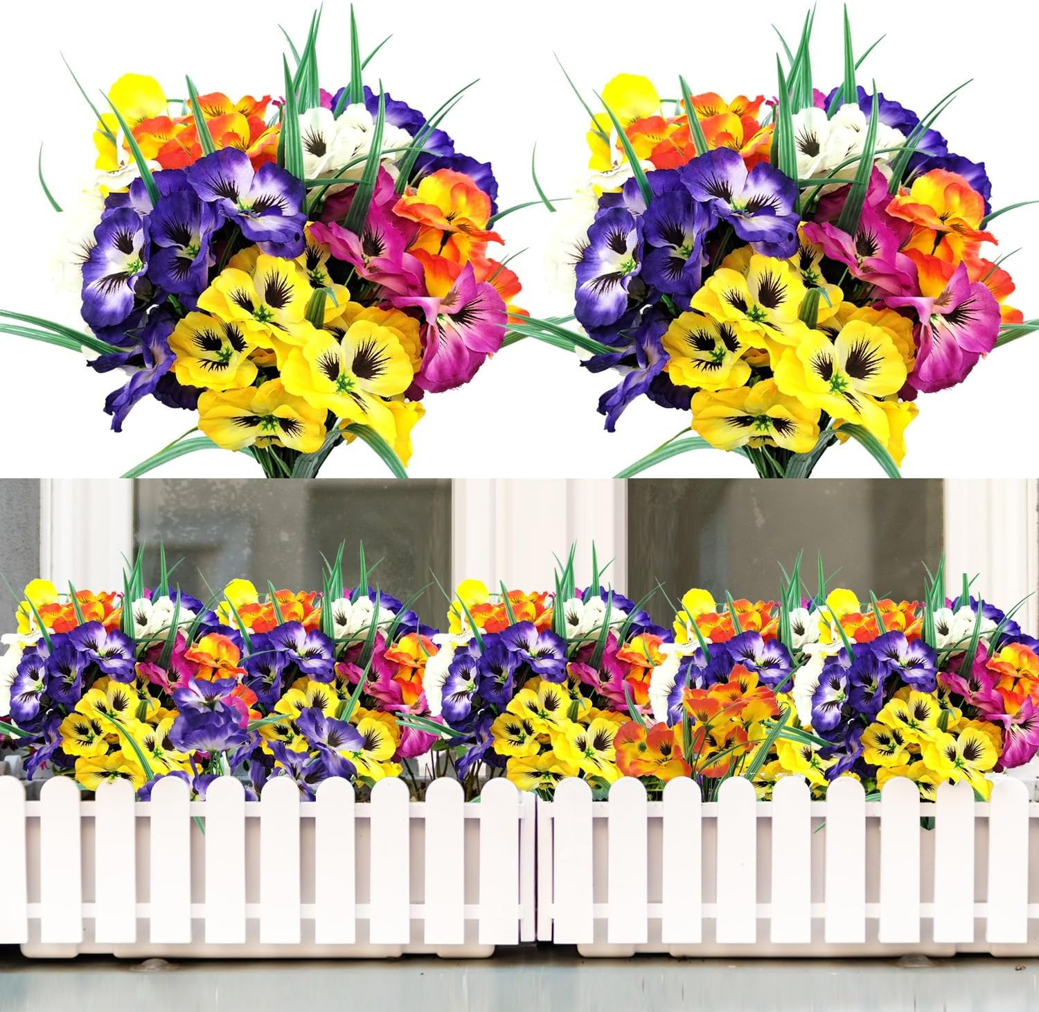 10 Bundles Artificial Pansy Flowers UV Resistant Plastic Plants Fake Silk Fau...