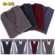 Men Knitted Tank Tops Cardigan Sleeveless Jumper Sweater Vest Gilet Button Warm