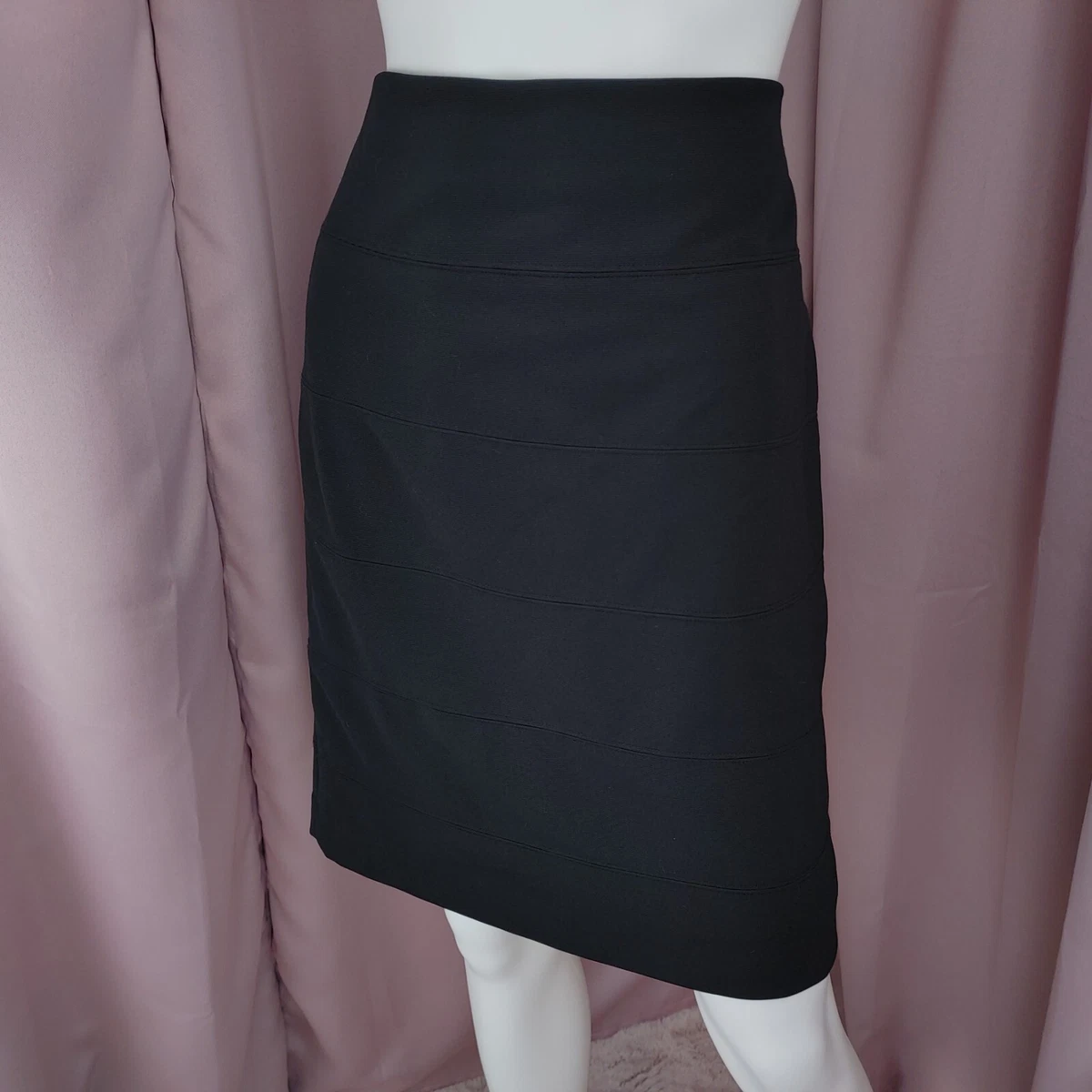 Alfani Women s Black Elastic Waist Knee Length Straight Pencil