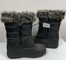 Jands Women's Snow/Duck Boots 9 Zipper Faux Fur Black Green B6512W-D NWT