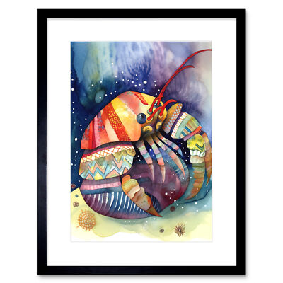 Einsiedlerkrabbe moderne Volkskunst Aquarell Gemälde gerahmter Kunstdruck Bild 9 x 7 Zoll