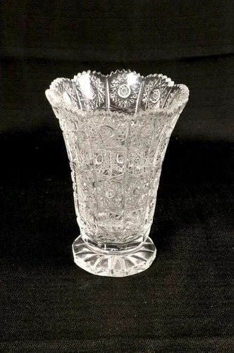 Bohemian Czech Crystal Vase Queen Lace 24% Lead Glass Hand Cut Excellent